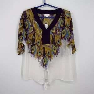 C • Women's Peacock Print Blouse Size Small NWT